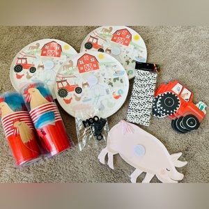 Meri meri old McDonald themed birthday party plates and cups etc